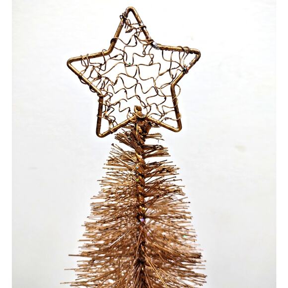 VTG 12" Gold Metallic Bottlebrush Christmas Tree Filigree Star Topper Set of 2 - Picture 3 of 7